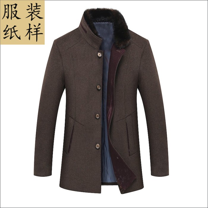 男立领中年羊绒呢料大衣外套纸样实物11裁剪版型服装制衣DIY排版