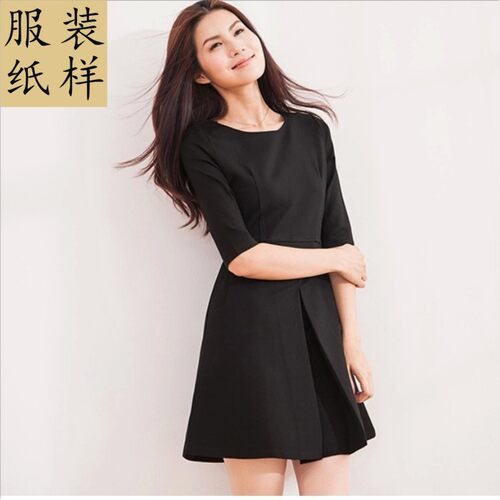 女太空棉中袖A字连衣裙纸样实物11裁剪衣服样板服装定制排料图