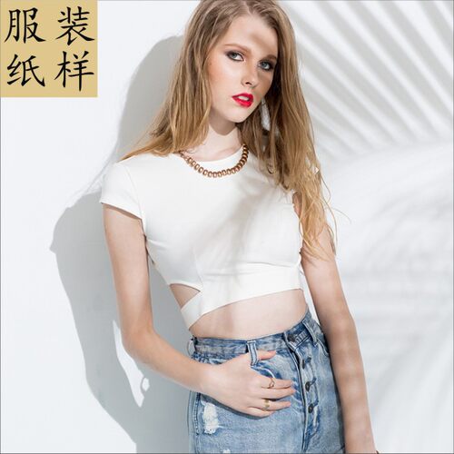 短袖T恤纸样实物11制衣版型 女露脐装短款上衣版型制衣设计缝纫板