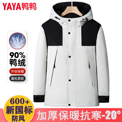 鸭鸭冬季短款白鸭绒羽绒服连帽男