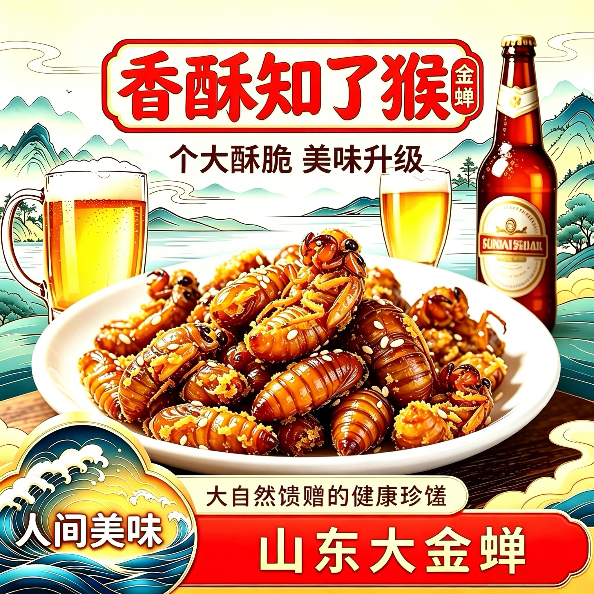 香酥知了猴【山东金蝉】新鲜金蝉蛹油炸即食唐僧肉虫子爬叉结了龟