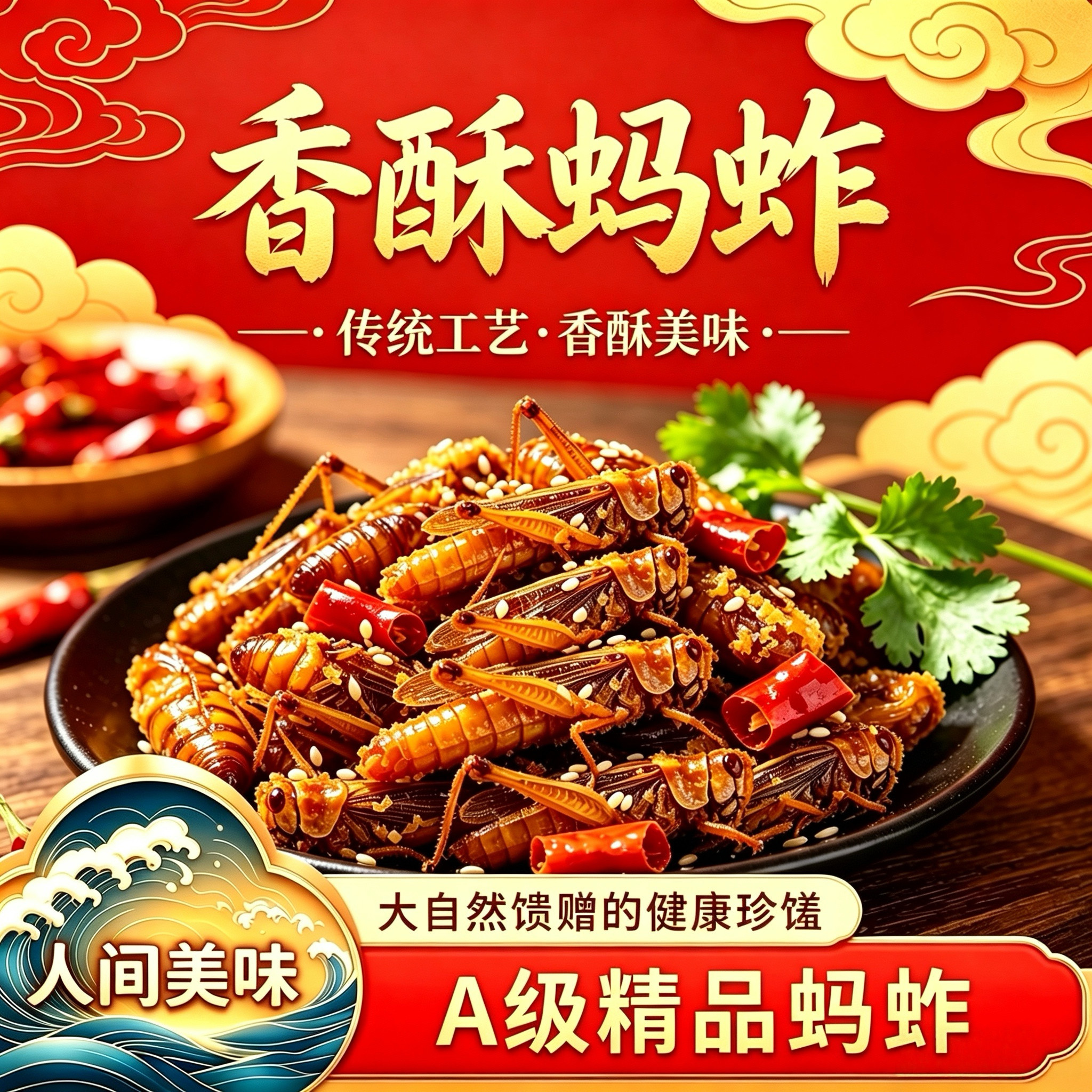 美味香酥蚂蚱【鲜香酥脆款】蚂蚱油炸即食新鲜蝗虫子美食昆虫蚱蜢