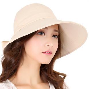 休闲渔夫帽子女士防晒太阳帽可折叠 春夏天户外大沿遮脸遮阳帽夏季