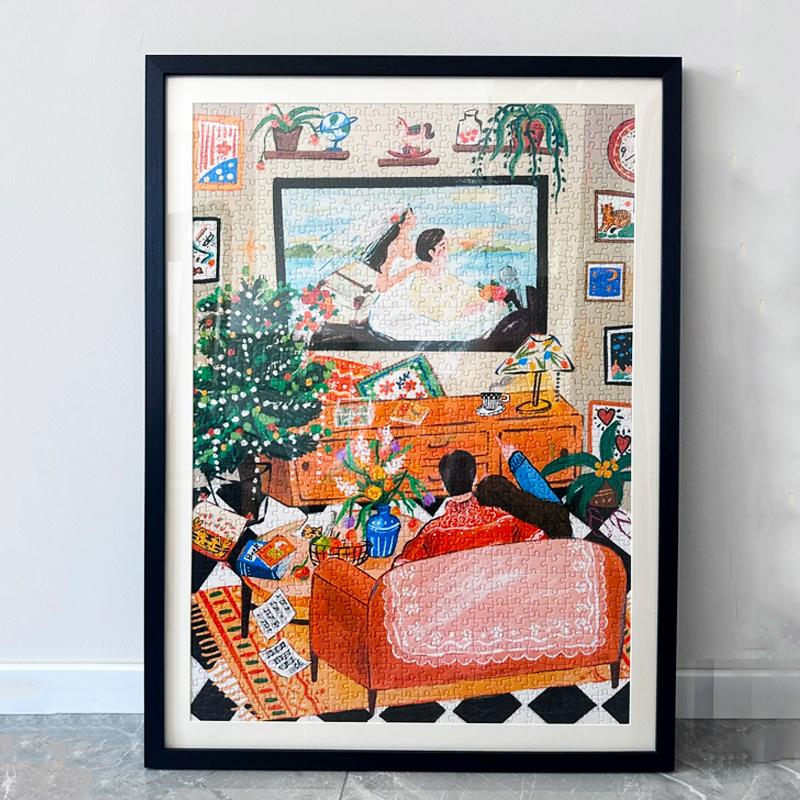 拼图框1000片装裱幸福时光70*50cm500片300画相框架展示挂墙定制