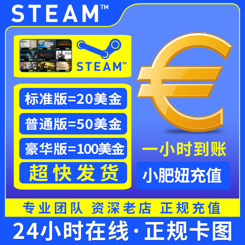 速发】Steam欧盟欧元钱包充值卡20/50/100eur 西班牙余额实体卡图