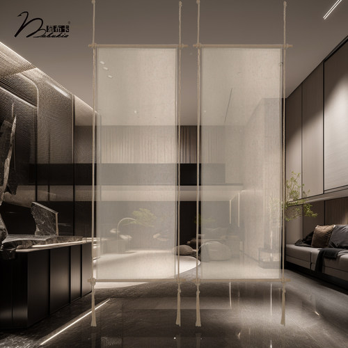 慕布卡MOBUKIA亚麻质感隔断帘软屏风半透光现代简约定制原创专利