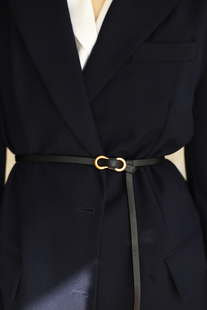 BluebluesSky小众设计头层牛皮自由调节无孔细腰带女百搭简约腰封