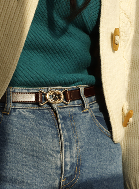 Blueblues sky 纯牛皮法式蝴蝶结复古扣腰带 质感Vintage腰封