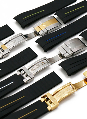 橡胶表带男适配劳力士黑绿水鬼表带Rubber B潜水手表带20mm21mm