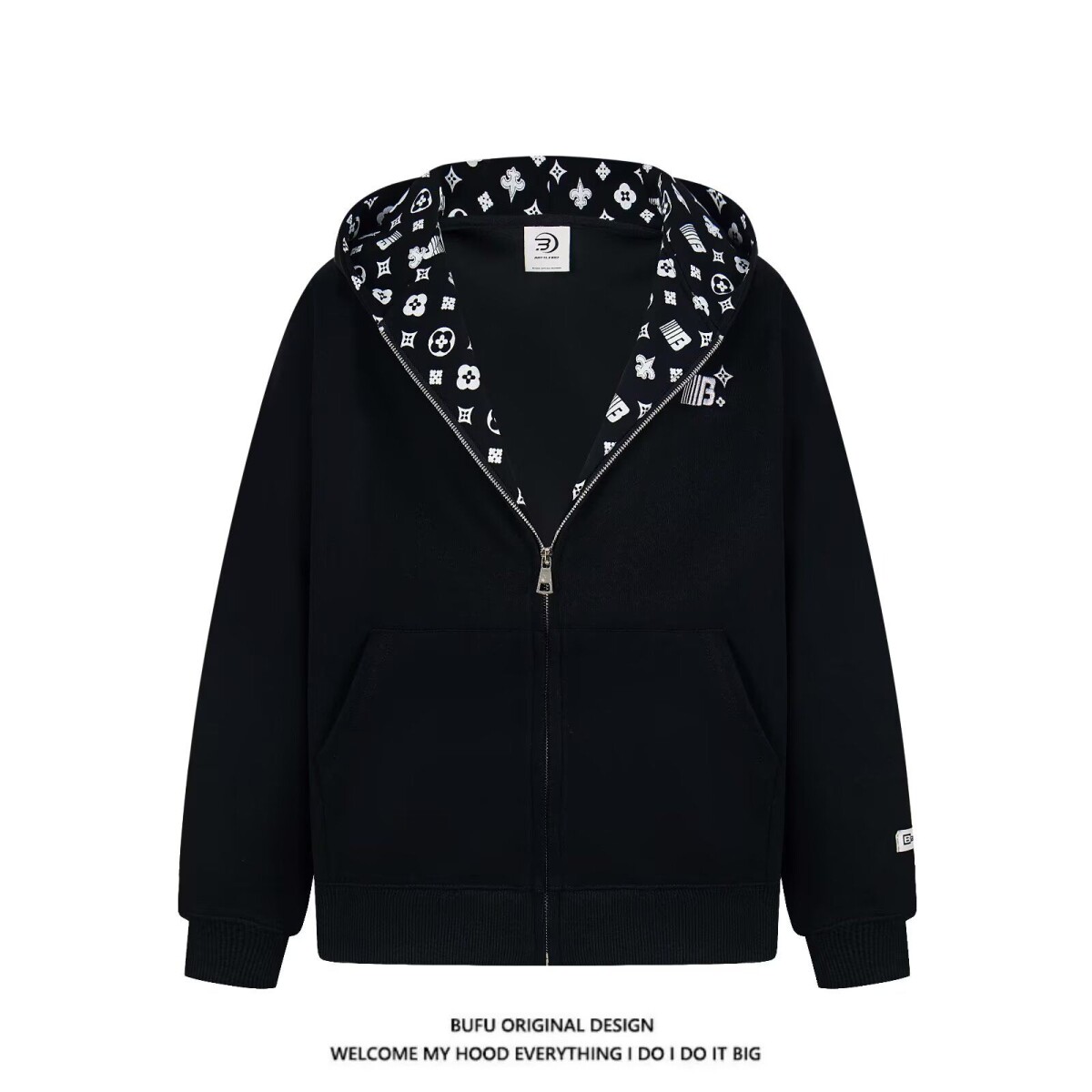 亿万少年BUFU美式印花开衫连帽卫衣外套男女秋季潮牌情侣拉链上衣