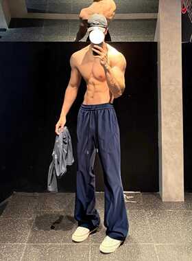 黑色速干斜切裤子男款秋季薄款健身运动休闲裤cleanfit直筒微喇裤