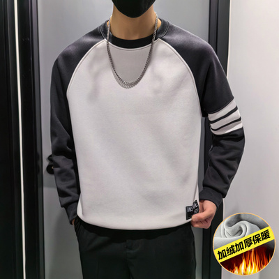 假两件保暖男士新款春秋青少年开衫高档加绒店主风卫衣男秋冬款