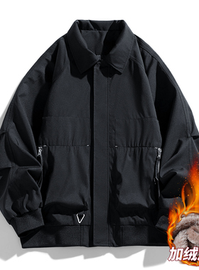 2025冬季新款黑色翻领夹克男秋季底特律美式复古休闲高街外套Y