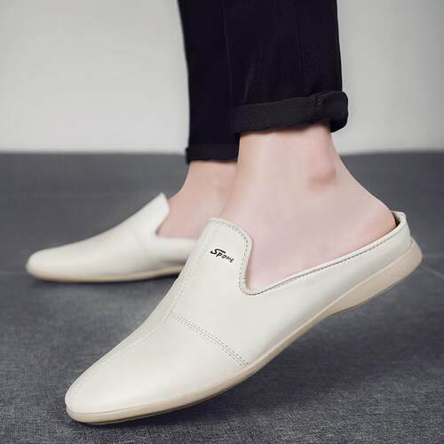 夏季包头半拖鞋男真皮韩版个性男士皮凉鞋潮流透气无后跟懒人凉拖