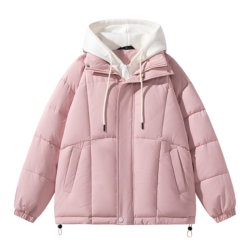 棉衣男款冬季2025新款假两件连帽棉服外套男士加厚面包服情侣棉服