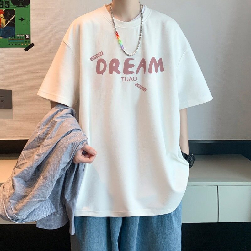 纯棉短袖男t恤秋季新款潮流潮牌白色打底衫半袖休闲宽松上衣男装