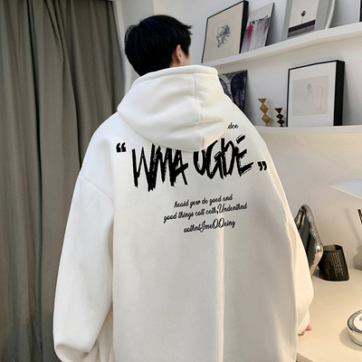 美式潮牌情侣装卫衣男款秋冬加绒cleanfit黑色外套重磅硬挺连帽衫