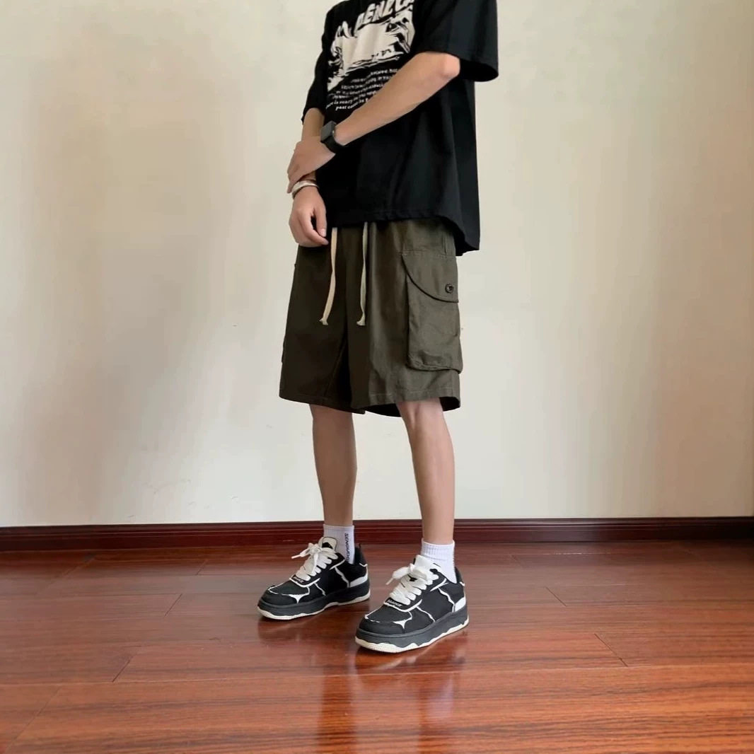 时尚短裤男秋季新款潮牌美式休闲五分裤青少年多口袋宽松工装裤子