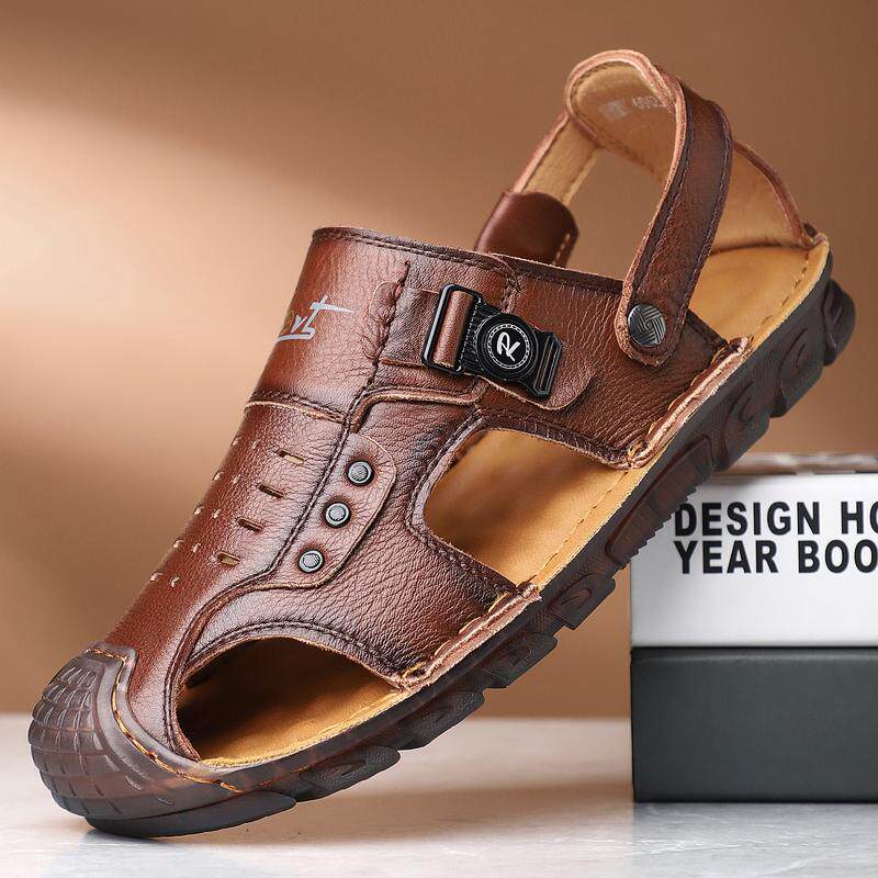 包头凉鞋男真皮休闲牛筋底头层牛皮沙滩鞋两用开车耐磨防滑爸爸鞋