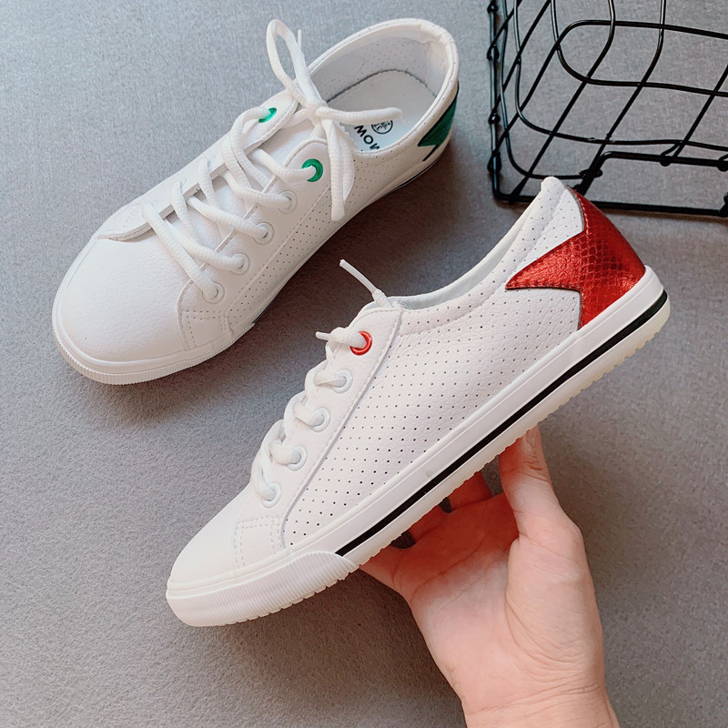 墨瓦女夏透气红绿鸳鸯轻薄板鞋