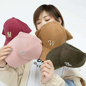 墨瓦mowa韩版 男女复古灯芯绒刺绣字母棒球学生休闲秋冬鸭舌帽儿童