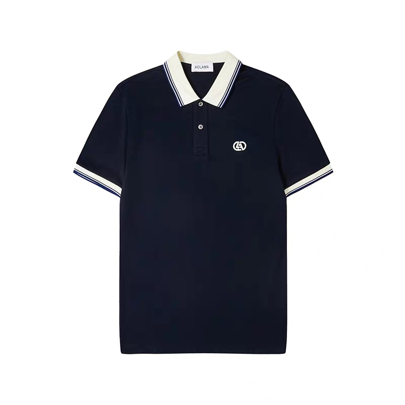 奥拉玛AOLAMA奢侈品男装夏季新款绣花短袖T恤翻领POLO衫正品