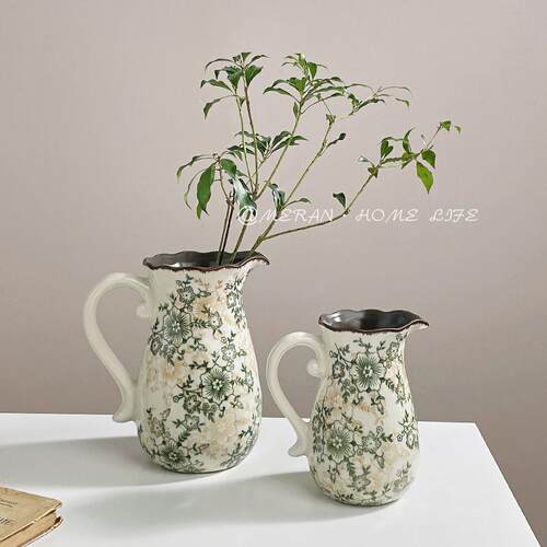 复古梅花奶壶冰裂陶瓷花瓶摆件客厅水培插花装饰田园新中式高级感