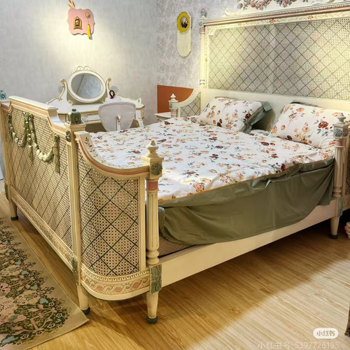 雕花宫廷藤艺奢华主卧公主床