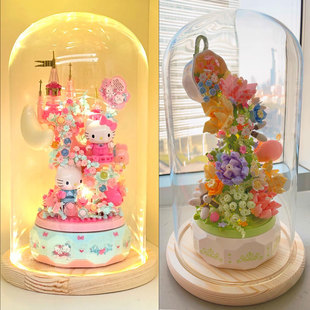 适用KT猫八音盒防尘玻璃罩展示盒玫瑰园花颜茶语圣诞树积木保护罩