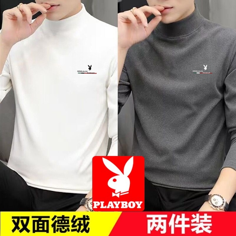 花花公子德绒半高领长袖t恤男士