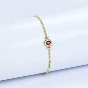 18K黄金天然鸽血红宝石复古宽手链 彩金钻石古巴链侧身链手饰正品