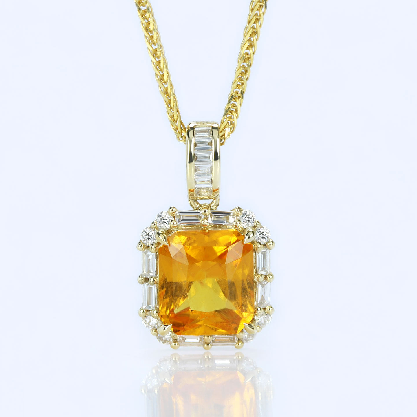 G18K黄金天然芬达石钻石方形吊坠 1.7克拉艳黄色宝石项链女款正品