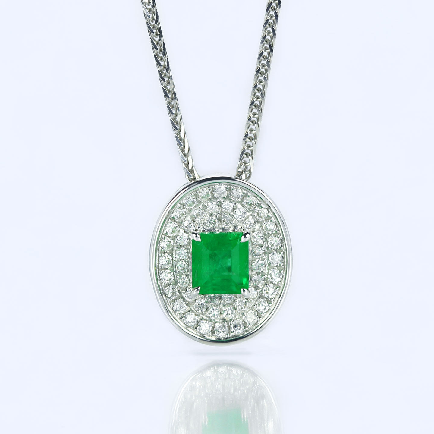 18K白金潘杰希尔天然祖母绿钻石吊坠 时尚椭圆形项链女款手链轻奢