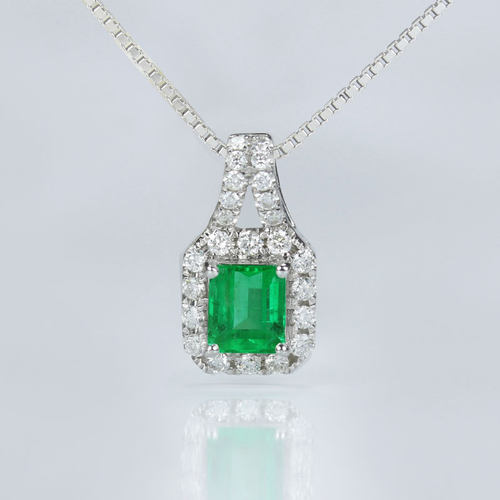 小精品18K金天然祖母绿钻石吊坠