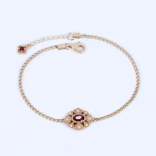 18K玫瑰金天然鸽血红宝石蕾丝古巴手链 正红色浓郁彩金钻石手饰女