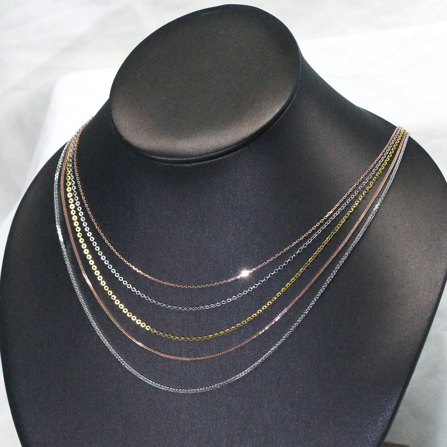 G18K玫瑰金可调节肖邦项链素链 AU750白金黄金真彩金十字链O字链