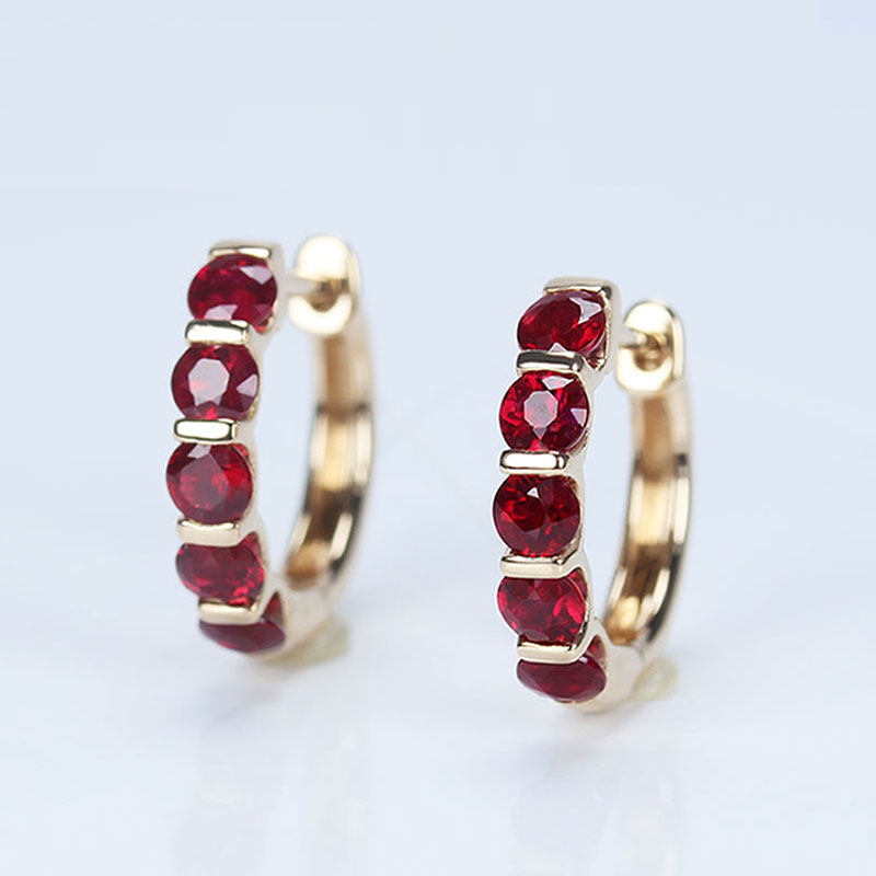 18K玫瑰金天然鸽血红宝石耳扣 正品深红正圆形逼镶耳环耳夹女定制