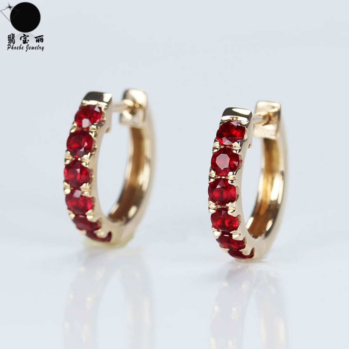 18k金群鑲天然鴿血紅耳夾女款