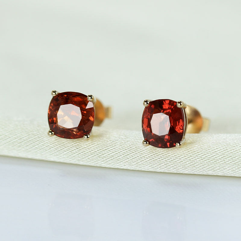 18K白金斯里兰卡天然彩色尖晶石简约四爪耳钉 通勤宝石耳环男女款