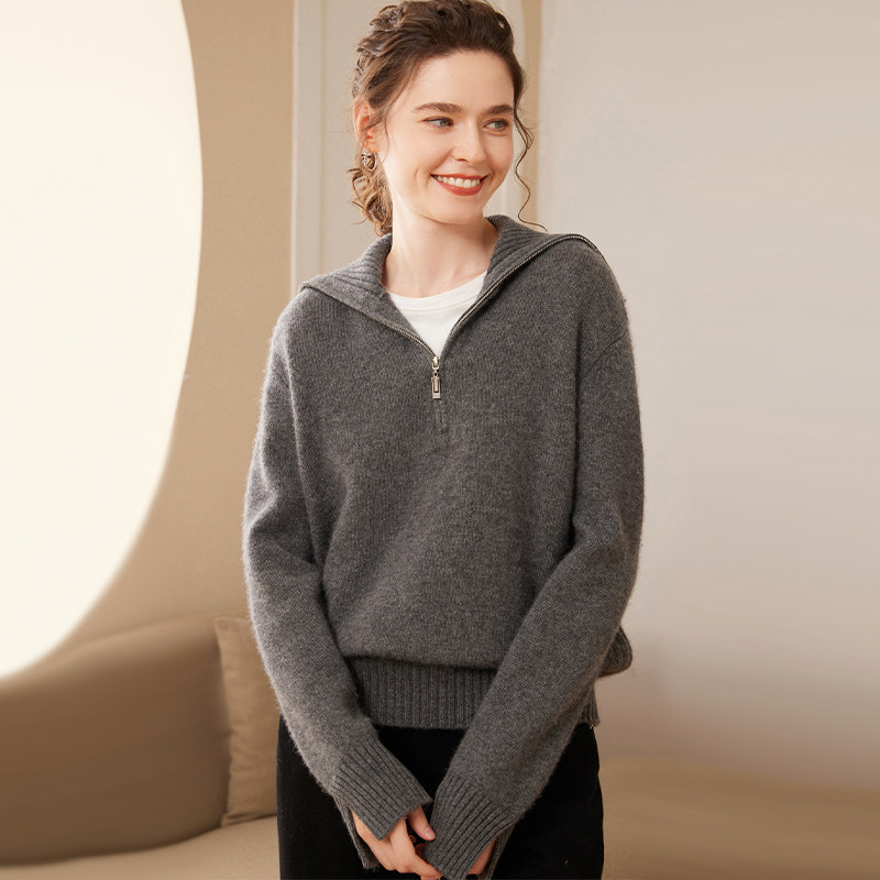 L*P同款3股加厚山羊绒衫女半拉链高翻领复古慵懒风羊毛针织衫毛衣,女装/女士精品,羊绒衫,淘宝优惠券,粉丝福利购,淘宝优惠卷