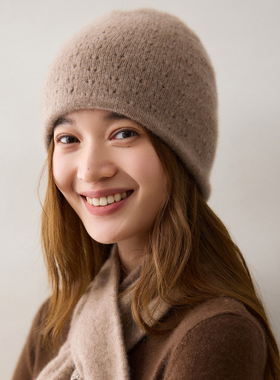 100%纯山羊绒双层针织帽子男女冬保暖护耳加厚百搭包头帽Cashmere