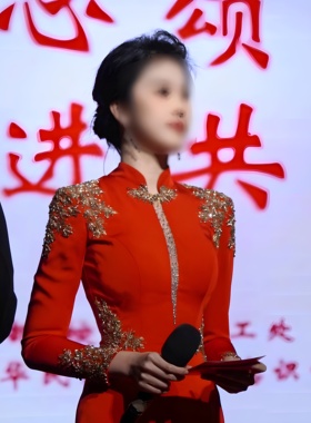 高端主持人晚礼服小众气质新款红色艺考独唱演出服宴会连衣裙长袖