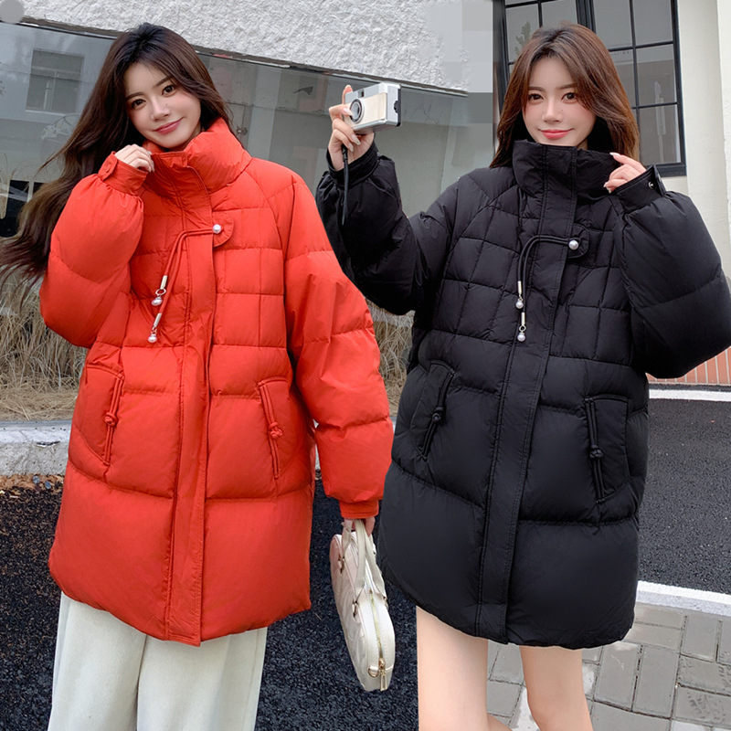 大码女装修身中长款白鸭绒羽绒服
