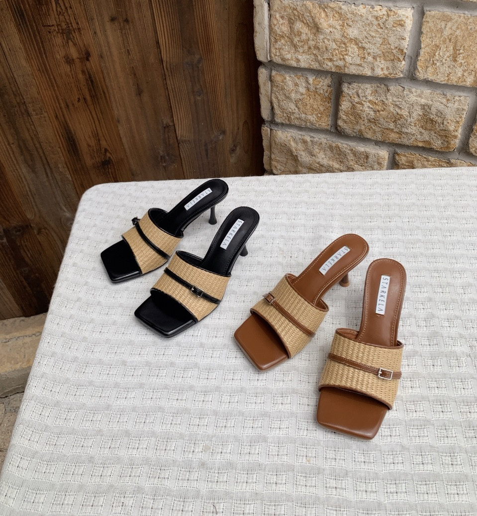 StarKeLa2026夏新款细跟高跟方头草编细带扣一字拖女鞋子时装拖鞋,女鞋,一字拖,淘宝优惠券,粉丝福利购,淘宝优惠卷