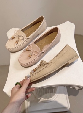 Starkela新款蝴蝶结玉石豆豆鞋女浅口全包平底低跟护士鞋开车单鞋