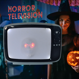 万圣节恐怖电视机道具感应发光骷髅装饰摆件鬼屋密室酒吧景区布置