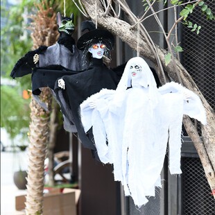 万圣节鬼屋布置道具蝙蝠声控发光发声巫婆吊鬼整蛊电动装饰品挂件