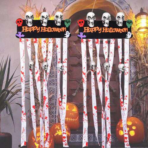 万圣节鬼头门帘恐怖酒吧鬼屋