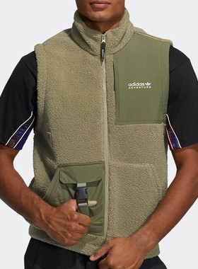 阿迪达斯三叶草男子加绒保暖时尚运动休闲开身立领马甲背心HC0381