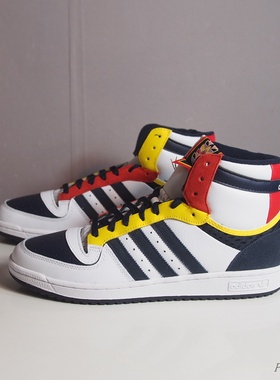 阿迪达斯三叶草 TOP TEN 男子高帮牛皮革保暖透气撞色板鞋 S24124